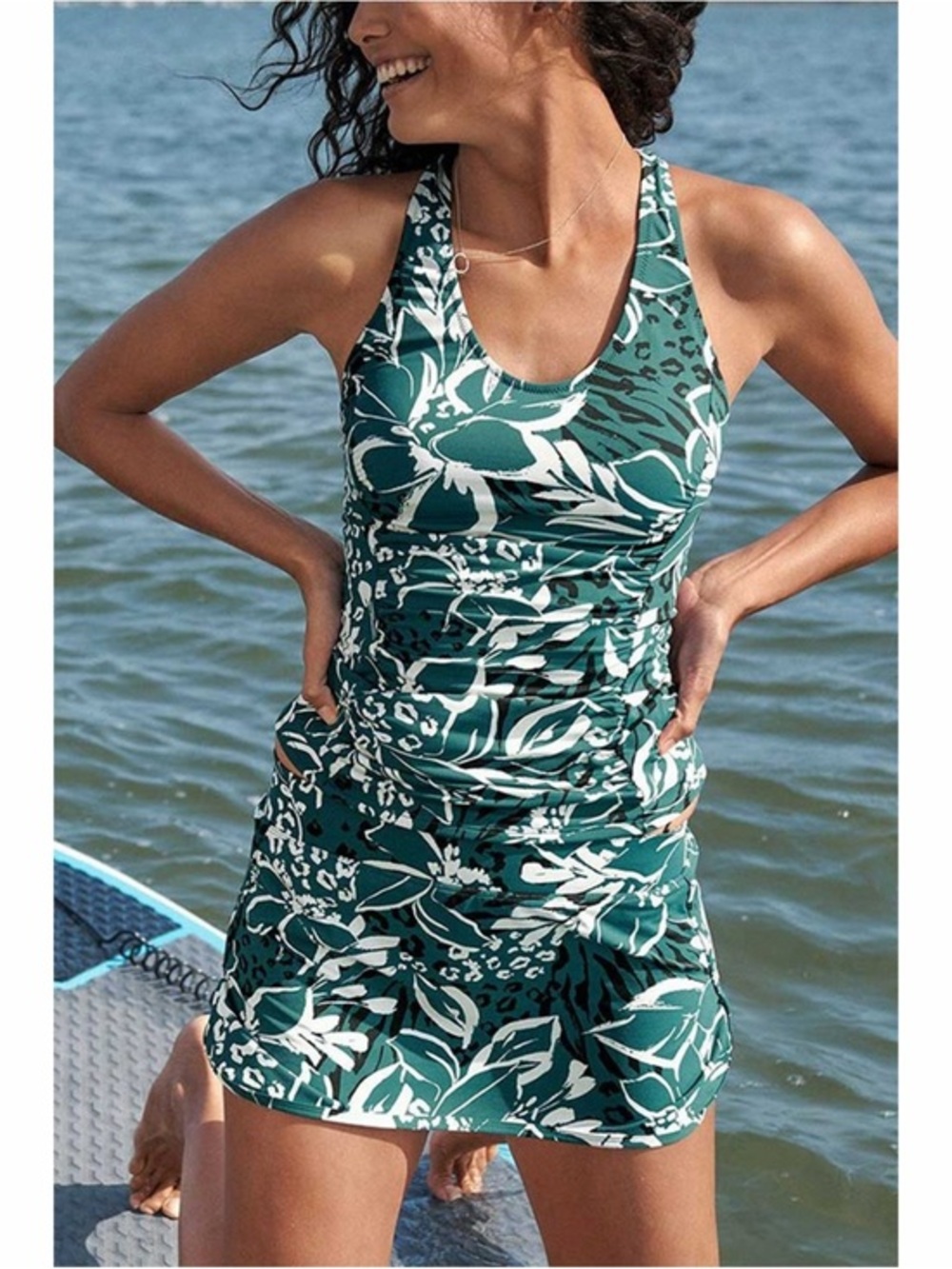 Garnet Hill Floral High Tide Racerback Tankini Top & Swim Skirt Set
